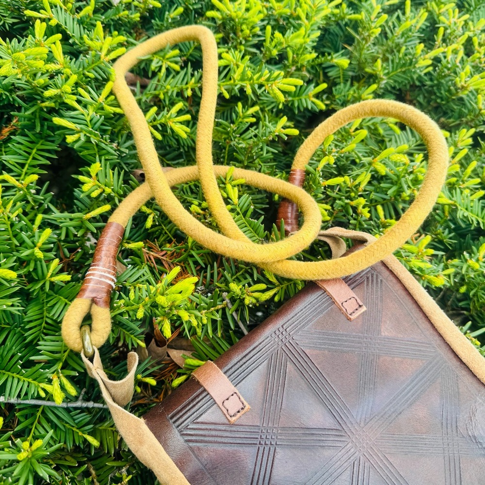 Brown Embossed Leather Crossbody Bag with Brass Accents - Picture 5 of 12